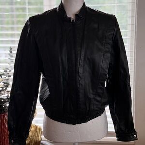 Chic Black Faux Leather lBomber Jacket